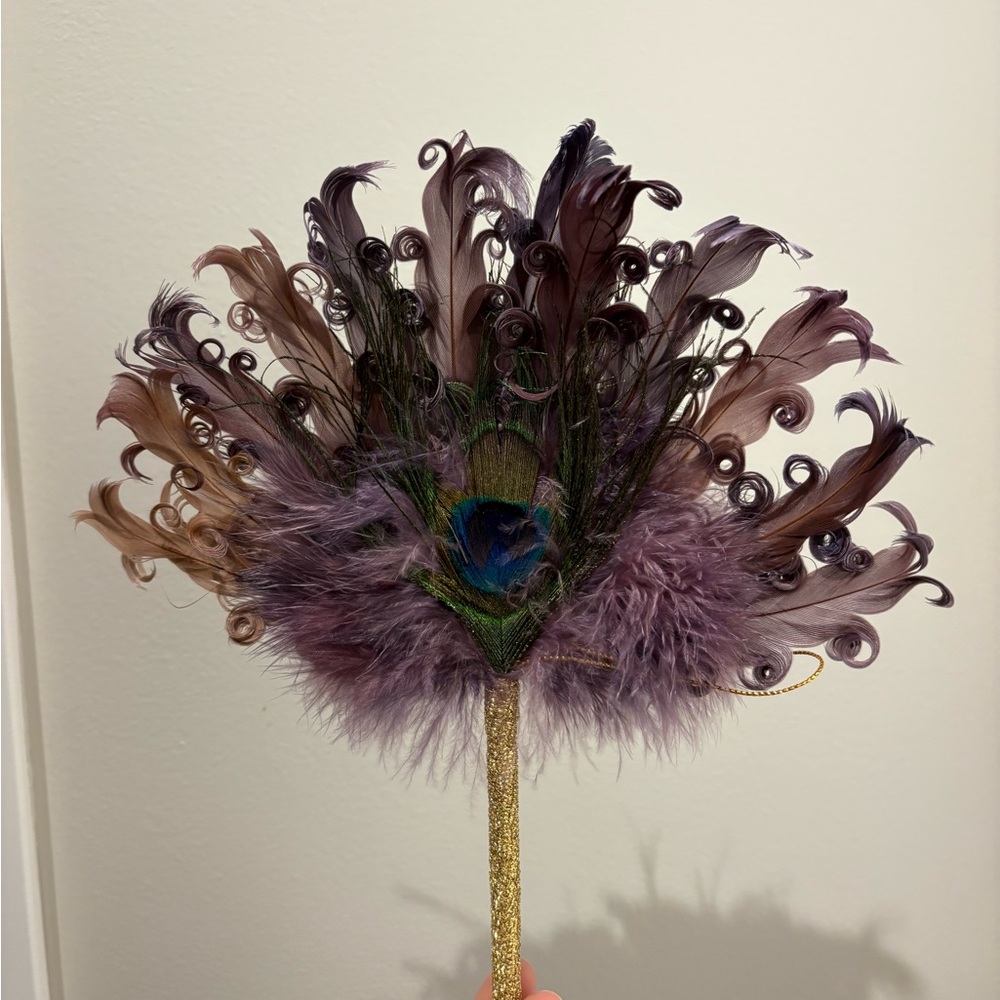 Peacock Feather Fan with Gold Handle
